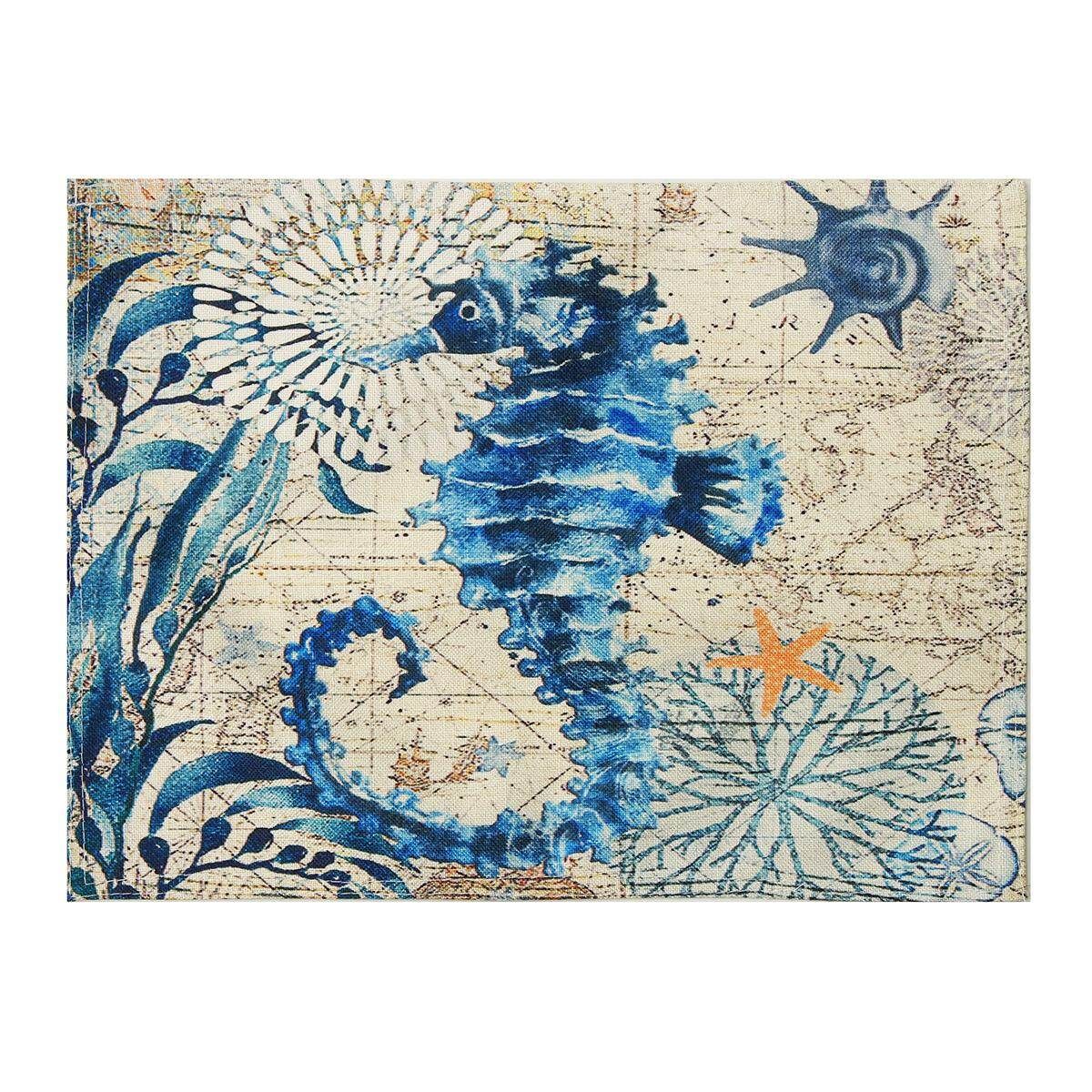 30*40cm Cotton Linen Heat Insulation Waterproof Table Dining Meal Cup Mat Mouse A Hippocampus