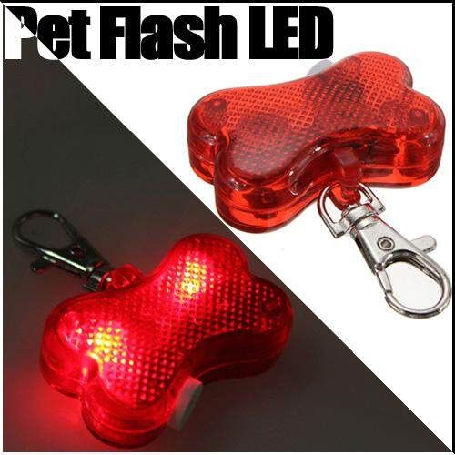 1 Pet Dog Cat Bone Shape LED Blink Flashing Safety Light Tag Collar Red Key Ring