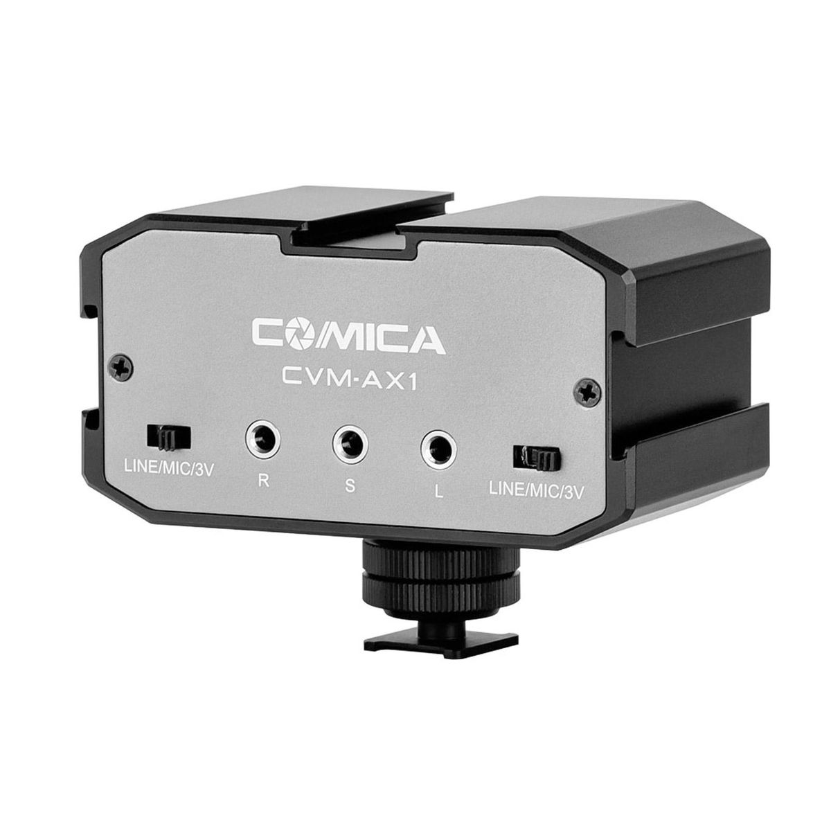 CoMica CVM-AX1 Audio Mixer Adapter Universal Dual Channel 3.5mm Port Mixer Support Real-time Monitoring Mono/Stereo Output Switch for DSLR Camera Camcorder for 3.5mm Positive & Passive Microphone