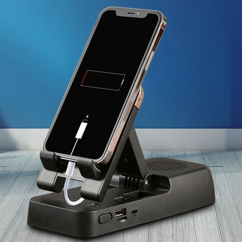Foldable Desktop Tablet Phone Holder With Bluetooth Speaker And Powerbnk