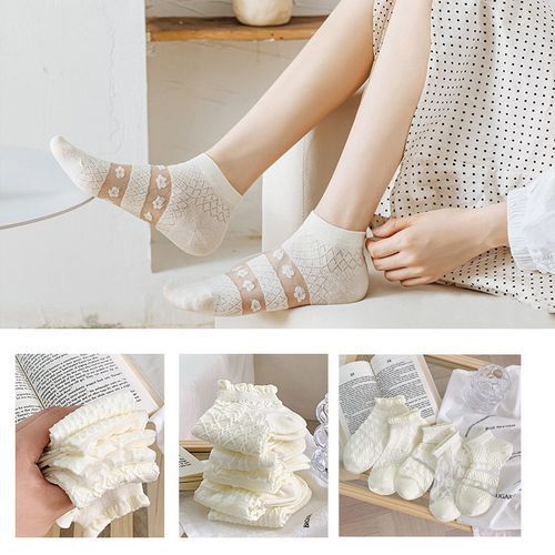 Women Lace Mesh Breathable Socks Thin Ankle Socks 5 Pairs