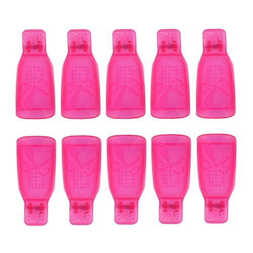 10x Bowknot Plastic Nail Art Soak Off Clip Cap UV-Rose-Red