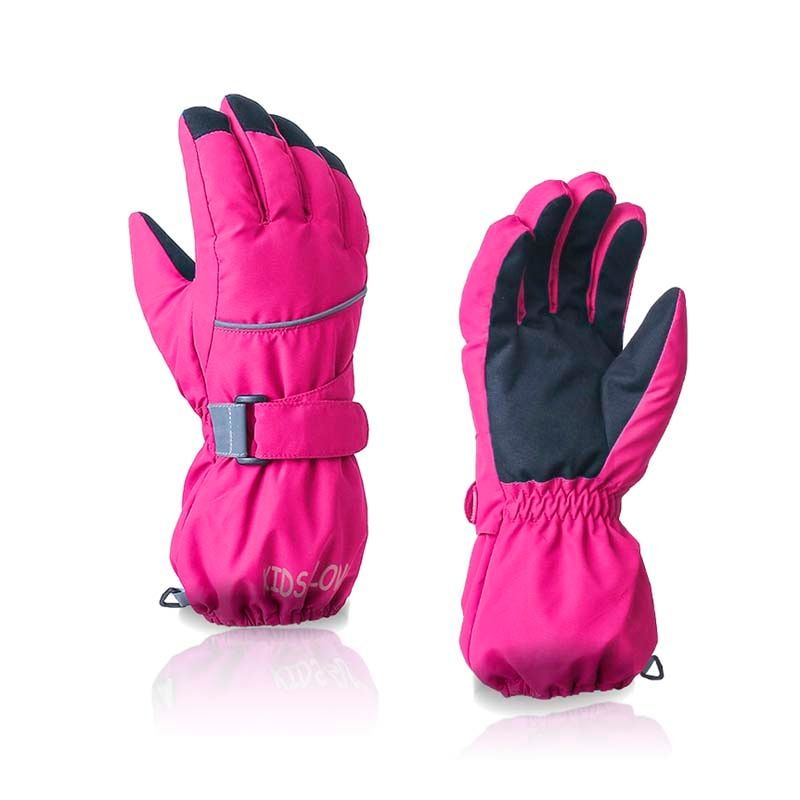 (Rose)High Quality Waterproof Children Kids Ski Gloves Black Baby Winter Warm Full Finger Blue Boys Girls Snow Snowboard Gloves