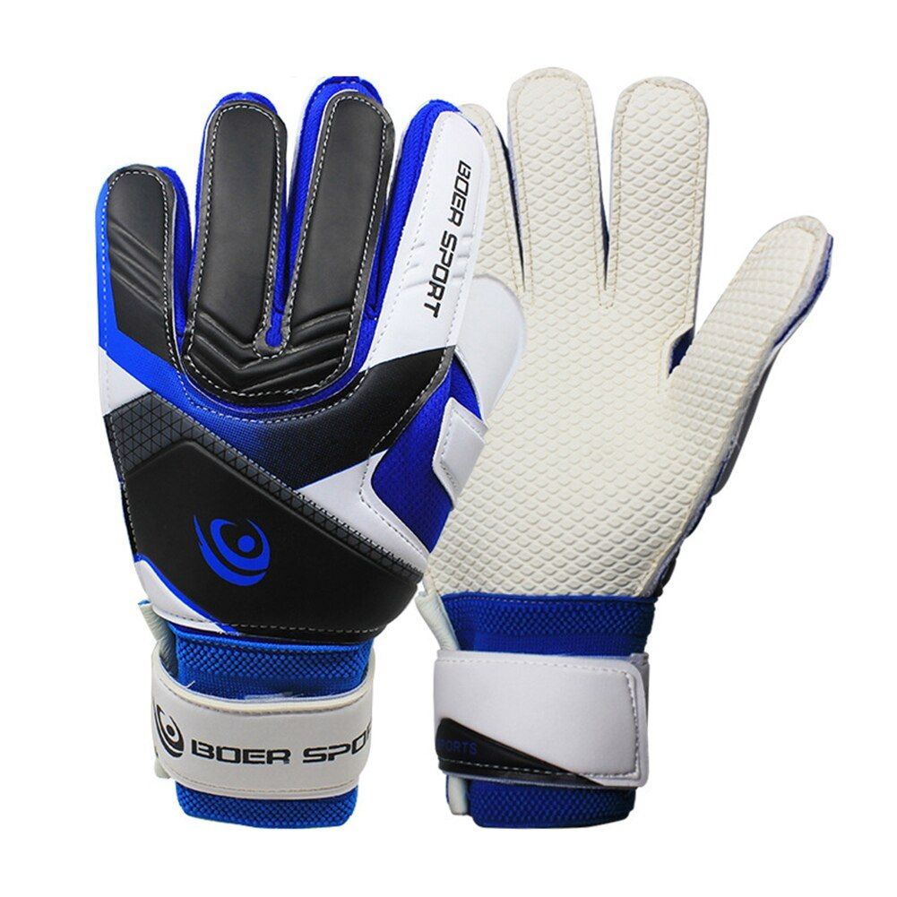 (blue)Professional Soccer Children Goalkeeper Gloves Kids Wearable Anti-Slip Finger Protection Footbaloalie Gloves Protector