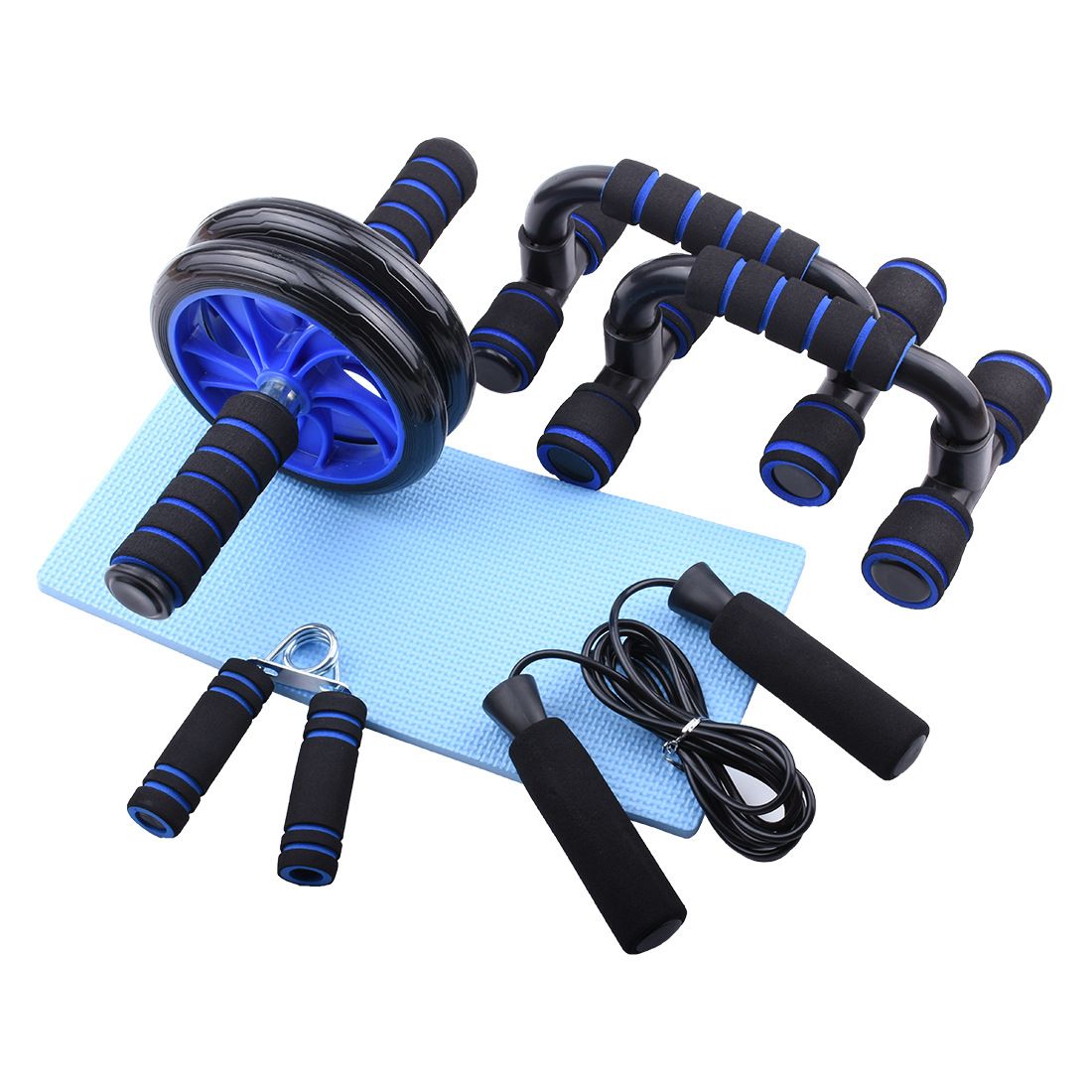 Resistance Bands  Stand Bar Abdominal Wheel AB Roller Jump Rope Grip Strength-4 PCS Set
