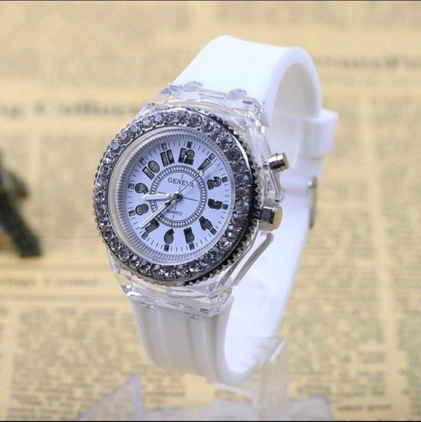 Geneva  Luxury White Wristwatch With Night Light