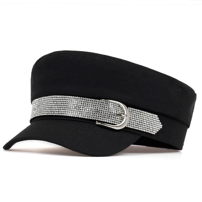 Autumn and Winter Ladies Navy Hat Elegant kin Hat Ladies Simple  Beret BlaBeret Buckle Hat Flat Cap Militar Hats