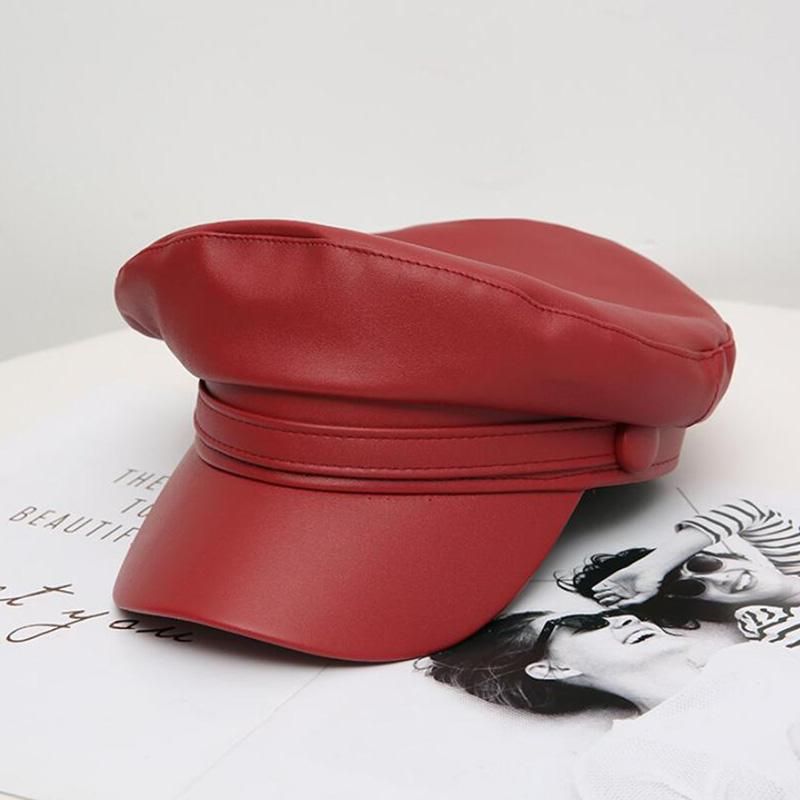 Unisex Leather Berets Spring Autumn Sailor Hats for Women Men BlaGrey Flat Top Captain Cap Travel Cadet Hat