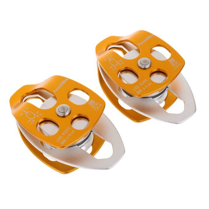 2x Gold Large 32KN Tree Arborist Climbing Caving   Double Mobile Gold