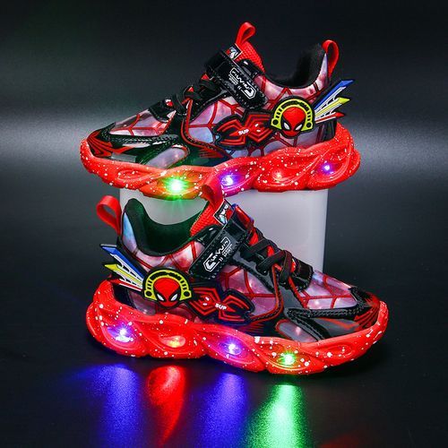 Children's Sports Shoes [Autumn And Winter*With Lights*Leather]-Red Plus Velvet