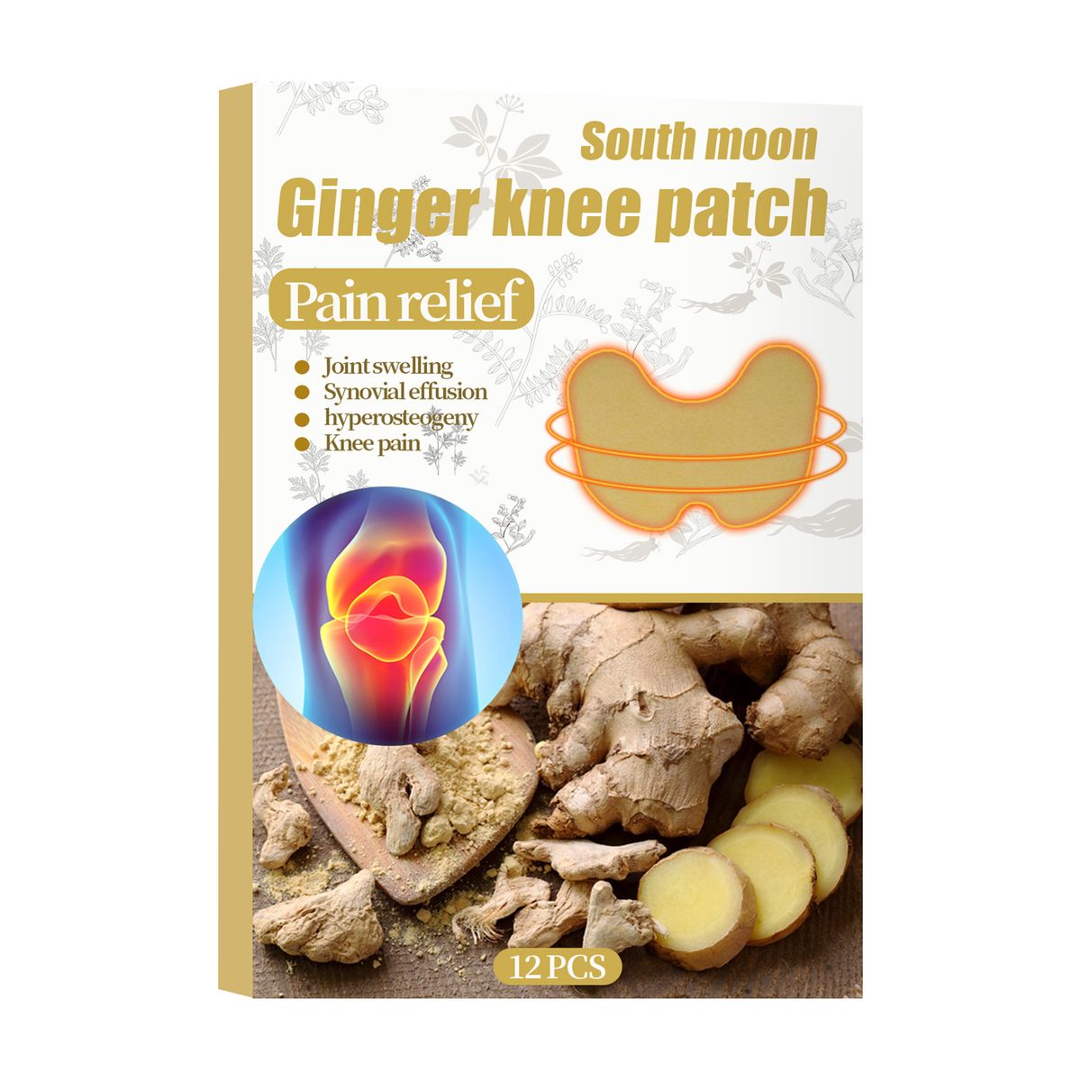 SOUTH MOON 12Pcs/Box Ginger Knee Patches Pain Relief Joint