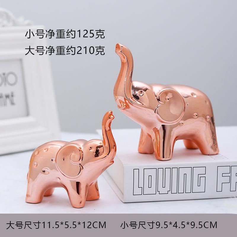 Cross-border new product ceramic elephant decoration lucky crafts elephant decoration animal desktop porch decoration gift Rose Gold Large + Rose Gold Small (Set)