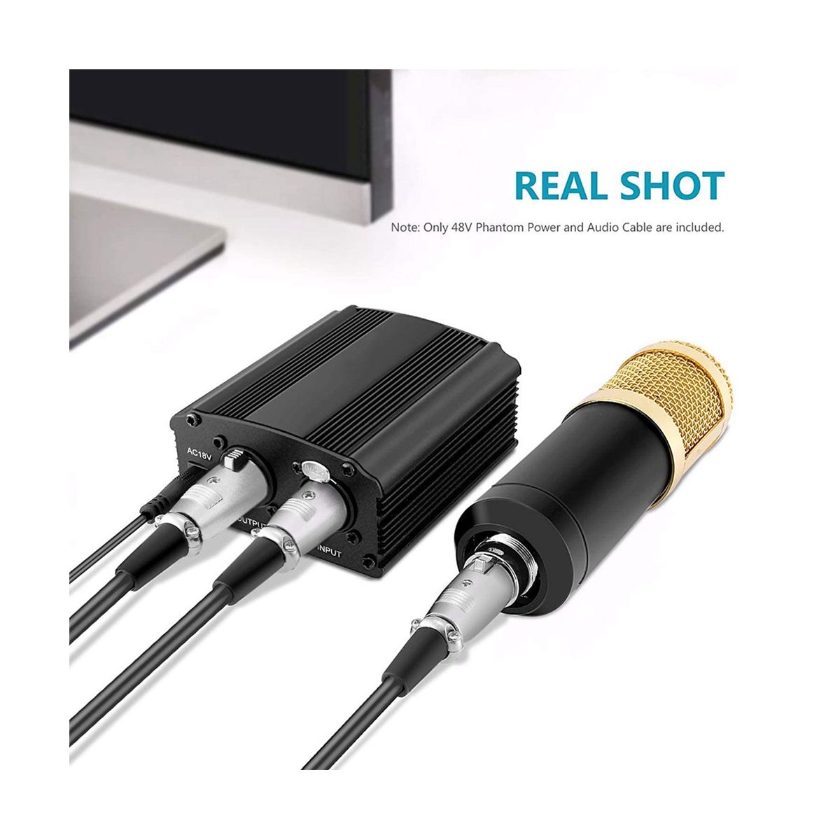For 48V Phantom Power Bm 800 Microphone Supply with Adapter XLR Audio Cable for Any Music Recording Equipment US Plug