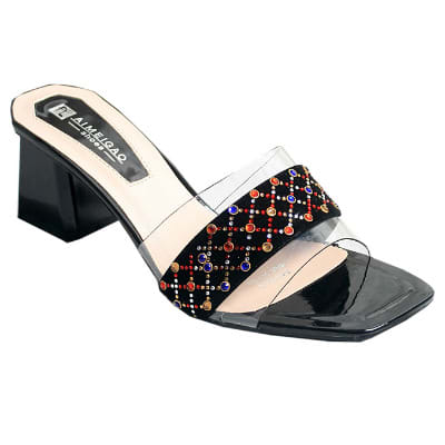 Beatrice Slipper With Rubber Transparent Section - Black