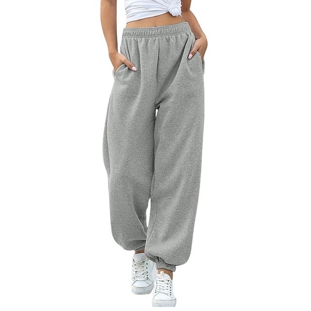 Autumn Winter Fleece Joggers Sweatpants Women High Waist Solid Loose Baggy Hip Hop Casual Fashion Sport Pants Streetwear(#Gray)