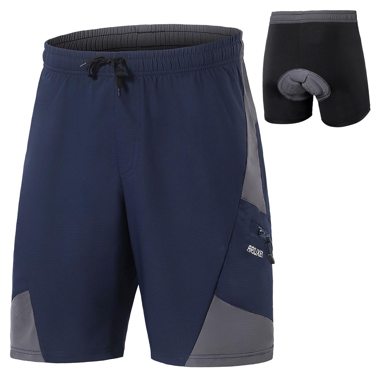 2 In 1 Padded Bike Shorts with Pockets Men Breathable Exercise Shorts for Training Biking Cycling