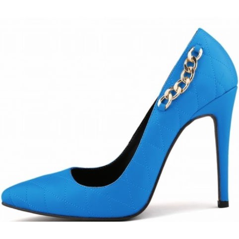 Stitches Detail Pointed Heeled Shoes - Blue