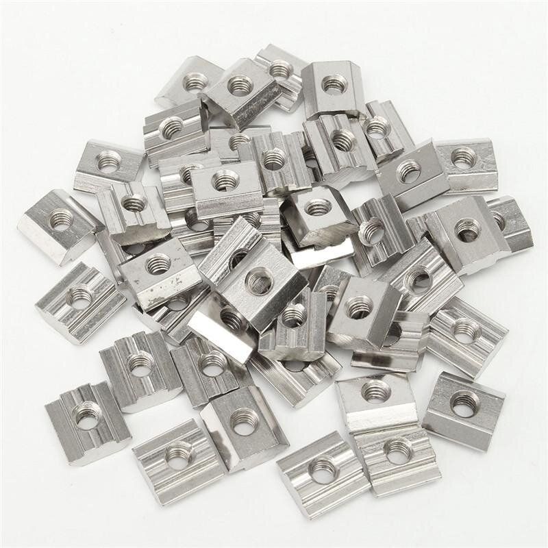 50pcs/lot T Sliding Nut Block M6 For 3030 Aluminum Profile Zinc Coated Plate Aluminum Accessories