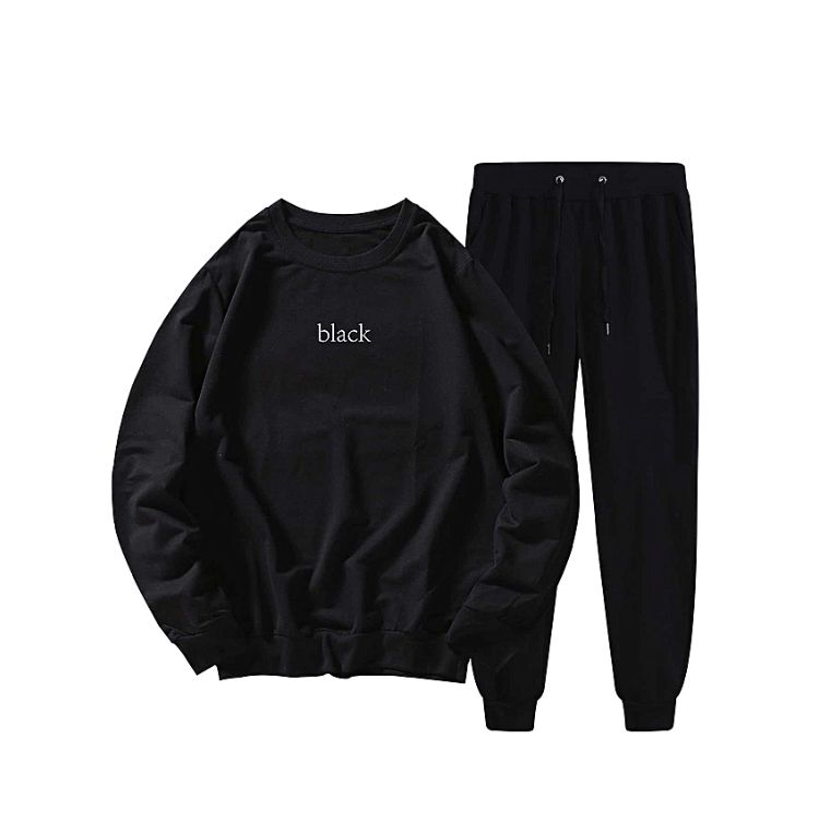 Plain Printed Black Sweatshirt/ Joggers