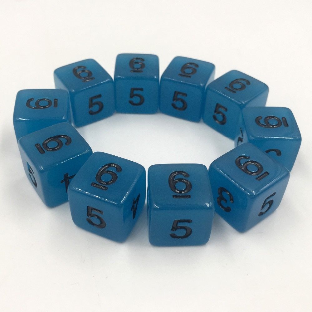 Rollooo Dice 10 Pcs/ Set Glow In The Dark D6 Glowing Dd