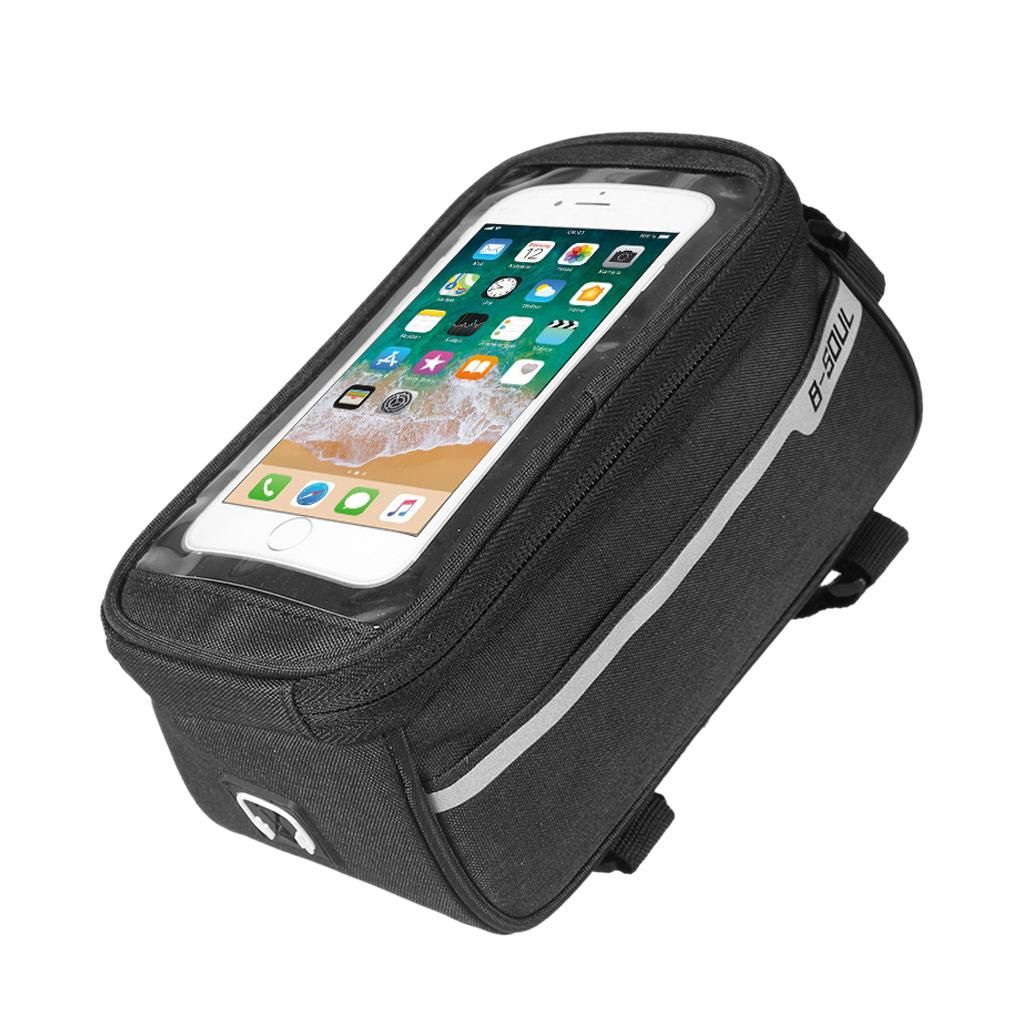 B-SOUL Waterproof Bicycle Bags Touch Screen Cycling Bags Panniers Bike Frame Front Tube Storage Bag 6.0 Inch(black)