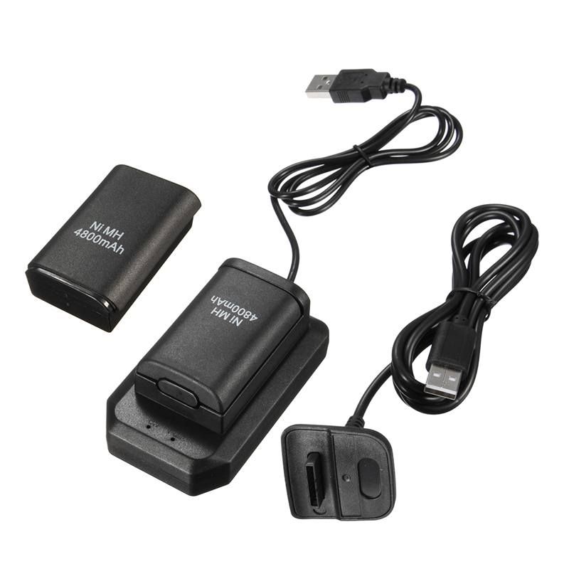 2 Batteries+1 Charger+1 Usb Cable For Xbox 360 Xbox360 Wireless Game Controller Gamepad Rechargeable 4800mah Ni-MH Battery Pack