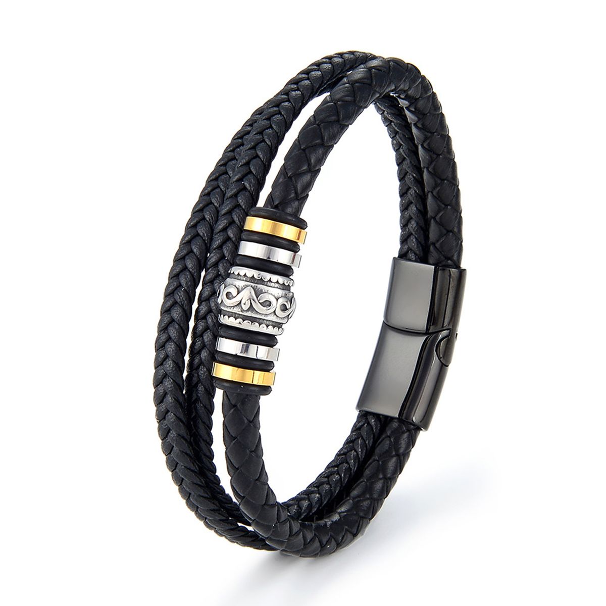 Men's Fashion Stainless Steel Multi-layer Leather Cord