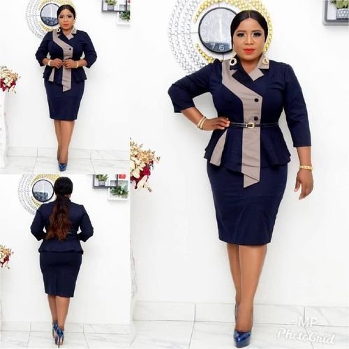 Turkey Dual Colour 3/4 Sleeves Skirt Suit- NAVY BLUE