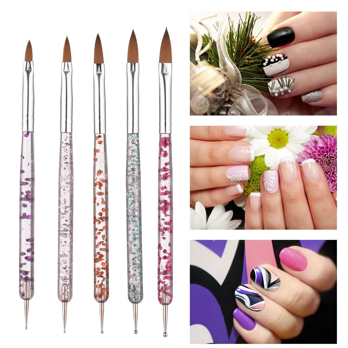 5PCS Nail Art Pen Kit Acrylic Nail Brushes Dotting Pen Nail Art Drawing Painting Brush 3D Carving Pen Manicure Tools Kit