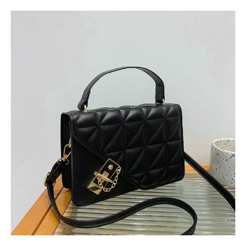 Classic Premium Quality Leather Ladies Crossbody Hand Bag- Black Classic