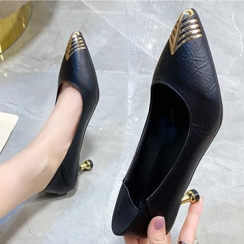 Ladies Classic Simple Pointed Toe Fashion High Heels-Black 5cm