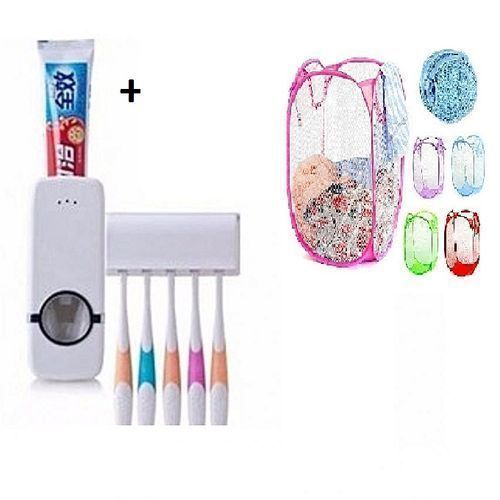 Toothpaste Dispenser & Brush Holder + 1 Free Laundry Basket