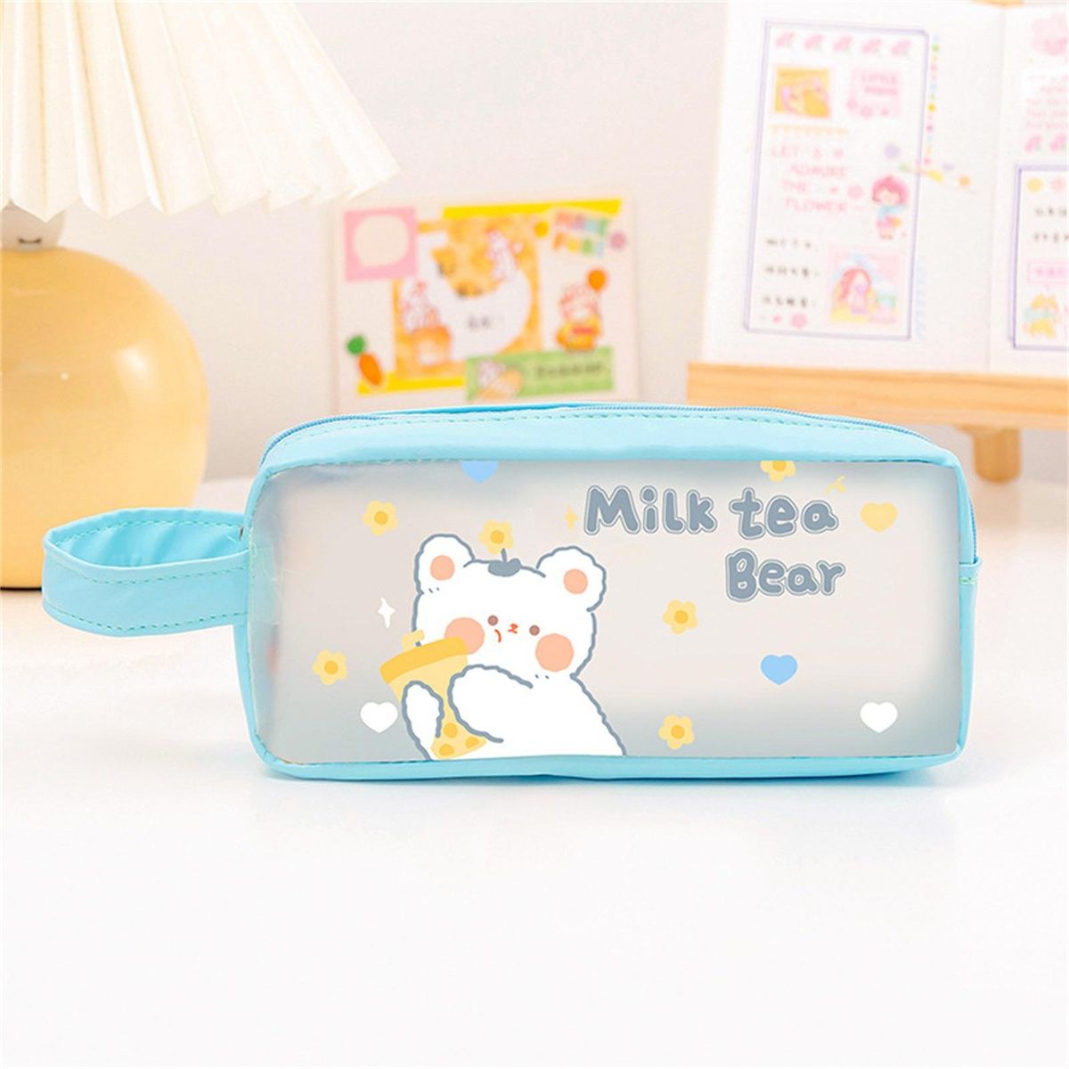 Pencil Bag INS Simple Frosted Clear Pen Case Blue