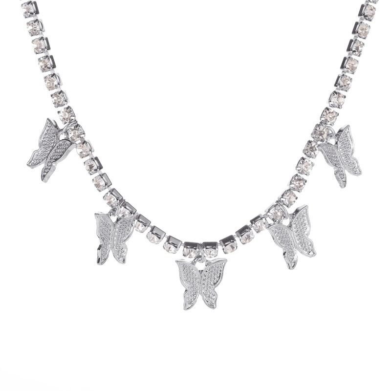 Crystal Butterfly Choker Necklace Rhinestone Butterfly Pendant Necklaces Chain Sparkly Party Neck Jewelry For Women