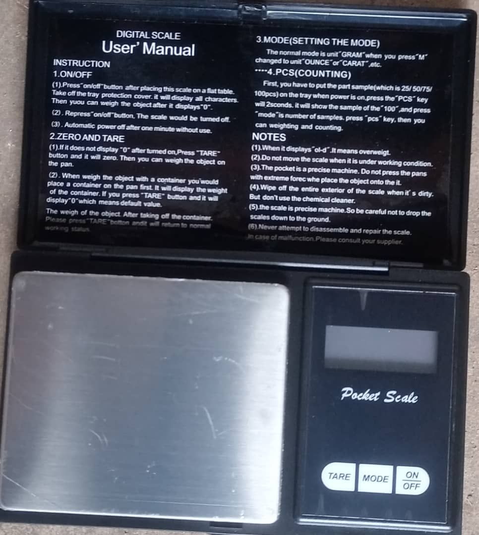 Mini POCKET DIGITAL SCALE L. C. DISPLAY 500g/0.1g