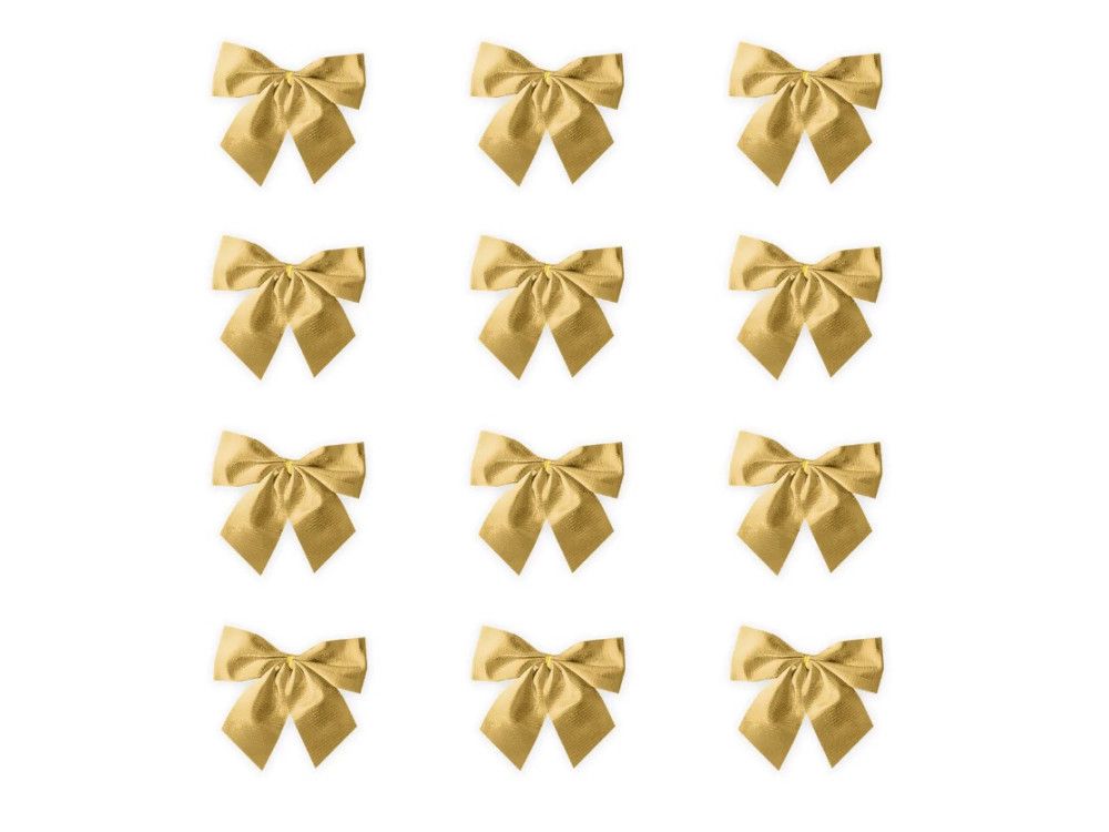 12pcs Small Christmas Trees, Wreaths Decorations Gold Bows