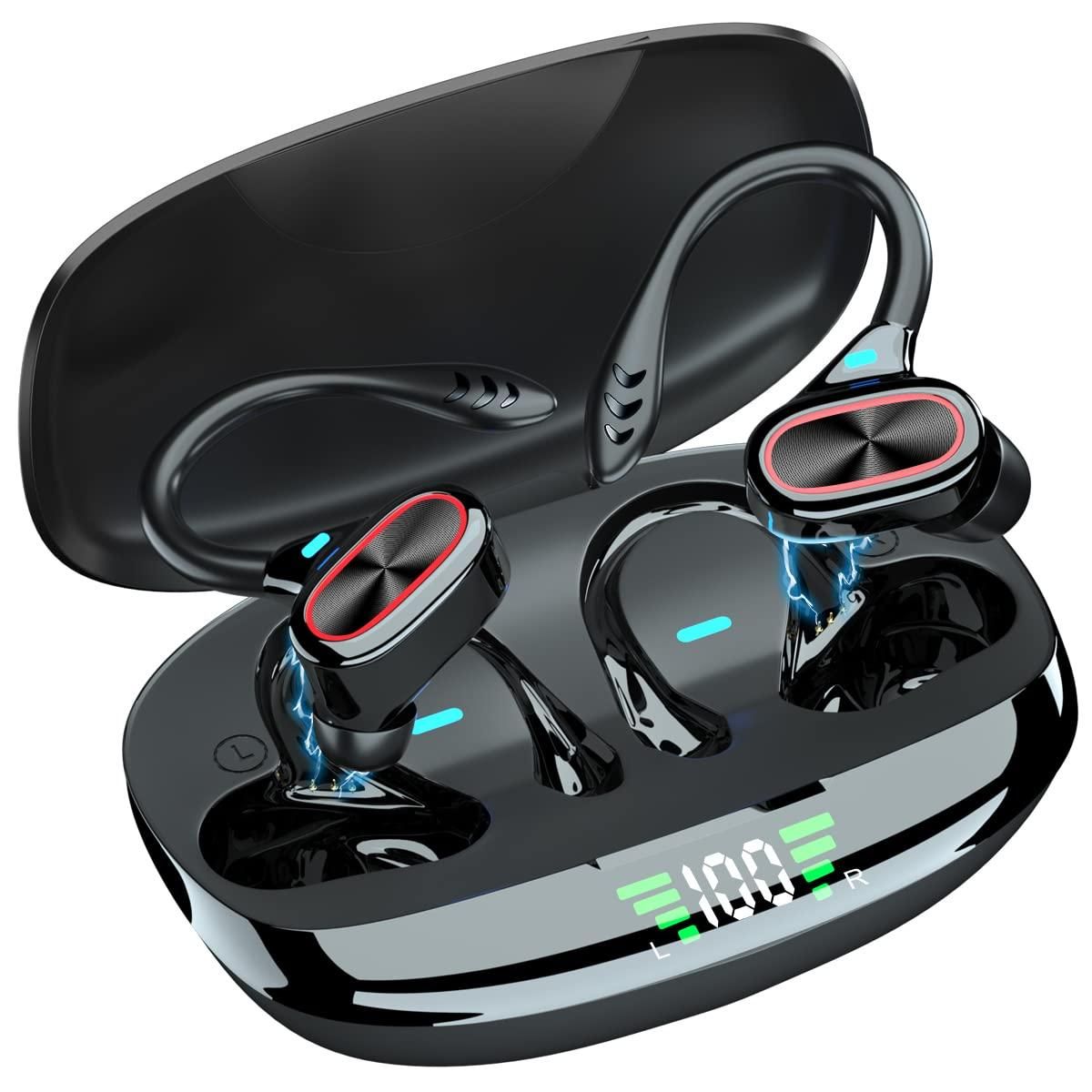 Wireless Earbuds Bluetooth Headphones Touch Control with Charging Case and Earhooks Over Ear IPX7 Waterproof Earphones with Mic