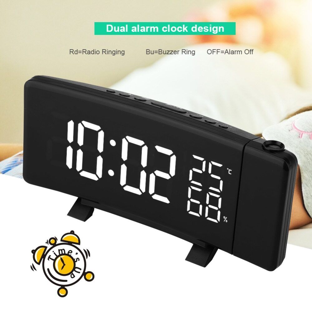 TS-5210 Hygrometer Digital Clock 3 Projection LED Switch Display Time Clock Temperature Humidity FM Radio
