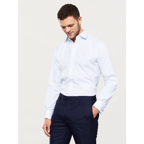 Slim Fit Stripe Poplin Shirt - Light Blue