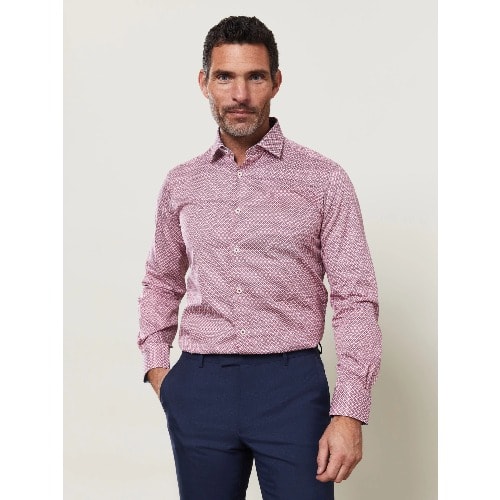 Pine Print Slim Fit Red Single Cuff Shirt