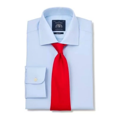 Men Formal Dress Shirt With Matching Tie - Sky Blue Shirt & Red Tie