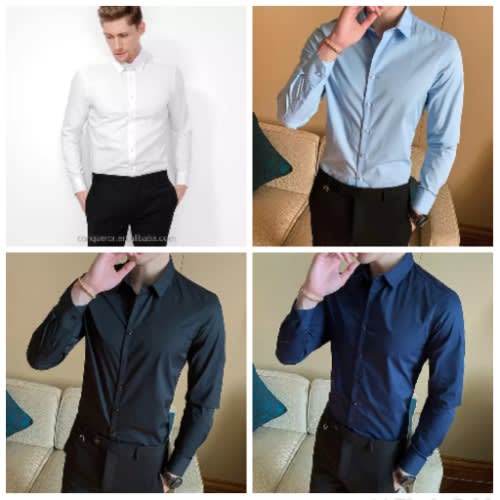 4pcs Regular Cotton Longsleeve Shirt- Black/ Navy Blue /White Sky/ Blue