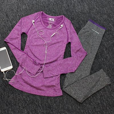 Women Two Pieces Set Yoga Long Sleeve T-Shirt And Gym 4_S