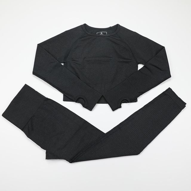 Seamless Yoga Suit Fitness Sports Wear Shirtpants Black_S