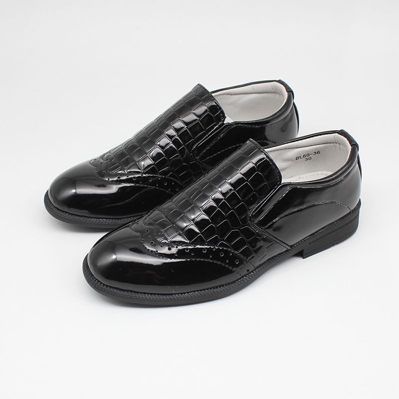 Boys Embossed Dress Shoes Loafers-Black