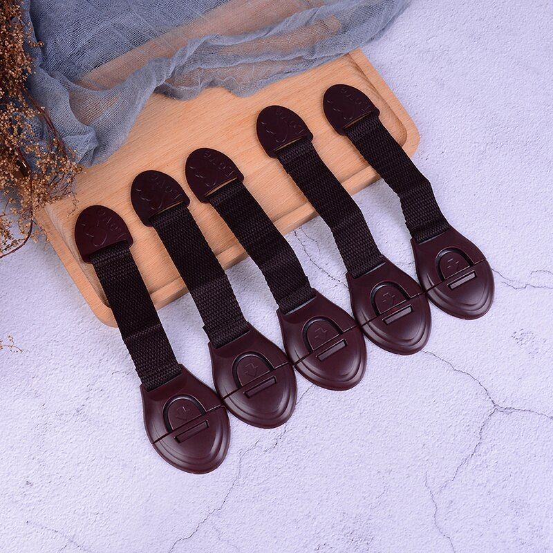 5Pcs OF Lot New Brown Baby Safety Lock Cabinet Door Drawers Refrigerator Toilet Safety Locks For