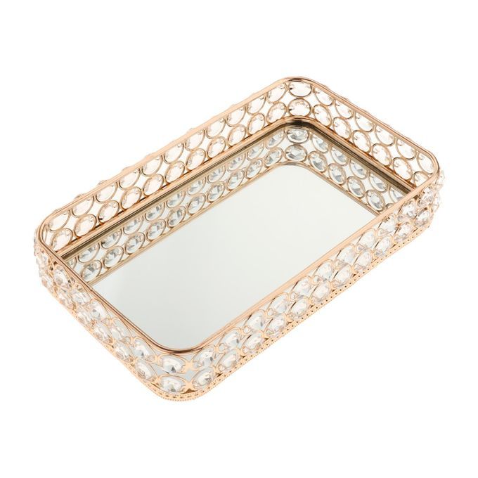 Crystal Tray Mirrored Jewelry   Organizer Serving Tray
