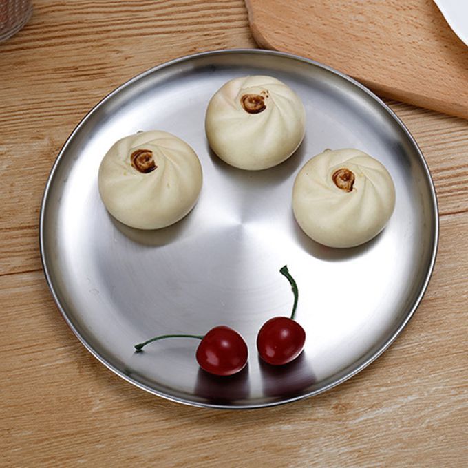 Stainless Steel Round Plate BBQ Grill Meat Dishes Plate Fruit Tray