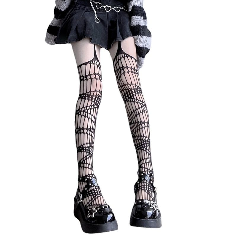 Gothic Bat Long Sexy Fishnet Stockings Women Harajuku Emo Alternative Mesh Bat Tights Lingerie SMA