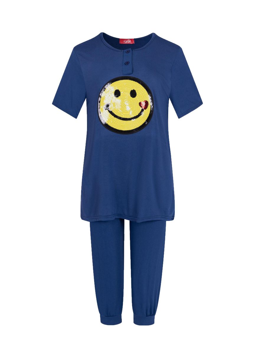 Women's Casual Round Neck Short Sleeve Sequins Tee & Pants 2 Piece Set